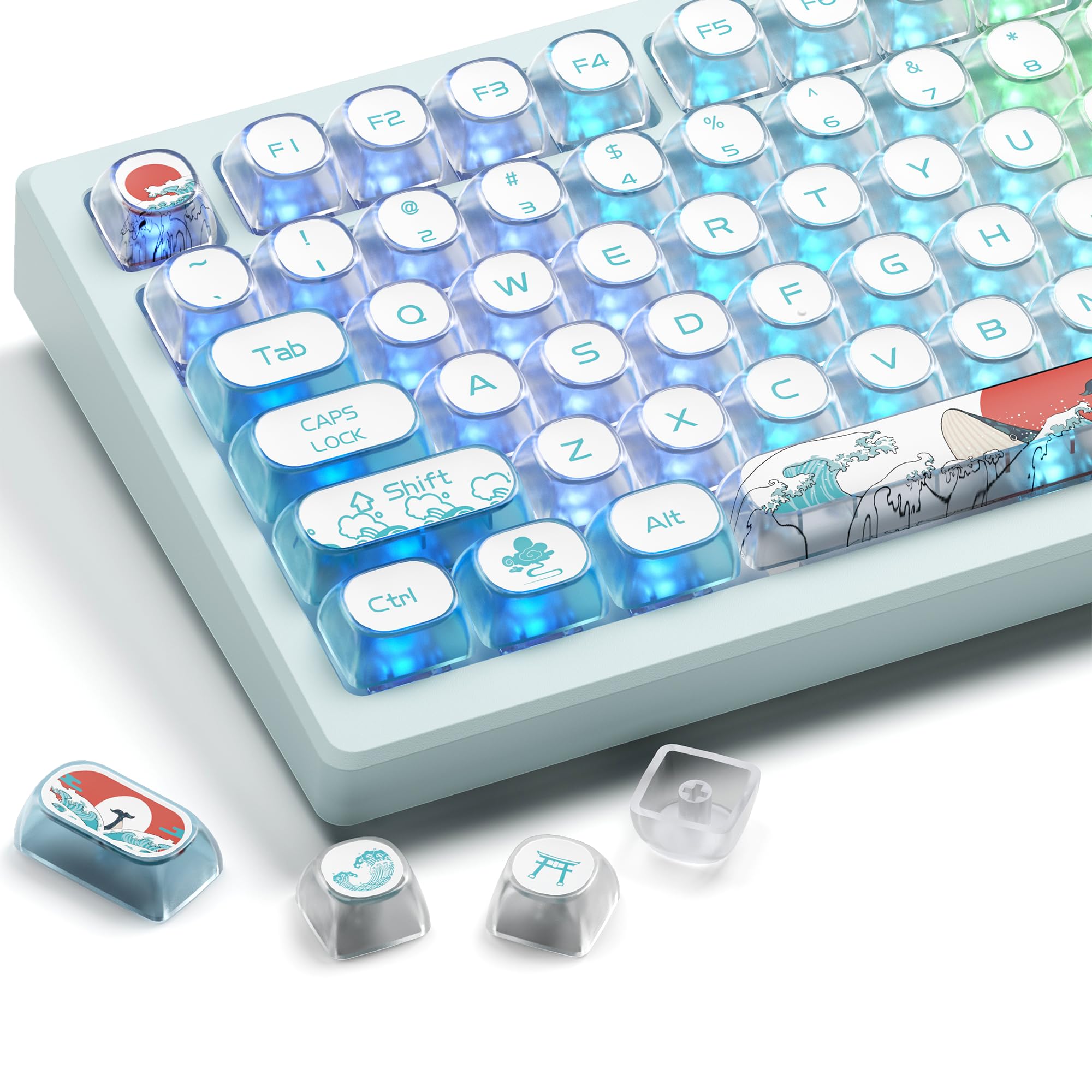 GMKWTL XVX Clear Keyboard Keycaps, Kanagawa MOA Keycaps 75 Percent